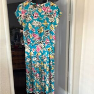 Vintage silk Floral Blue Dress 50s